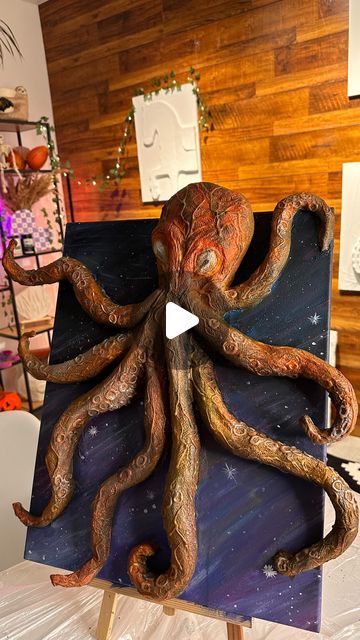 3d Octopus Craft, Octopus 3d Art, Diy Octopus Decoration, Paper Mache Octopus, Octopus Diy, Diy Octopus, 3d Octopus, Recycling Art, Octopus Decor