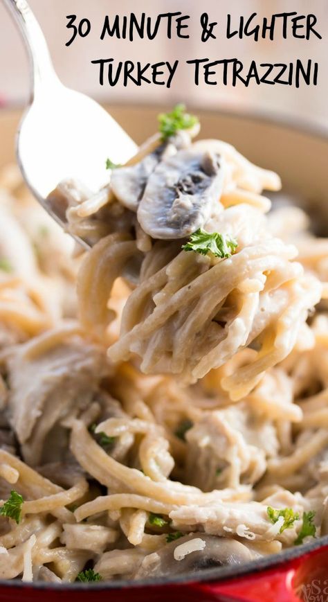 Relax your dinner time with this 30 Minute Healthy Stovetop Turkey Tetrazzini recipe. It’s quick and easy to make and is sure to become a new family favorite - plus it makes great use of Thanksgiving or Christmas leftovers! | savorynothings.com Turkey Tetrazzini Easy, Turkey Tetrazzini Recipe, Turkey Tetrazzini, Christmas Leftovers, One Pot Pasta Recipes, Nice Recipes, Leftover Turkey Recipes, Healthy Turkey, One Pot Pasta