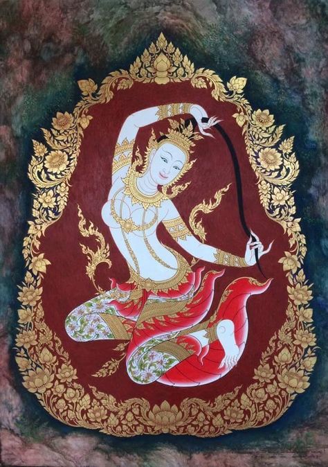 Thailand Art, Bodhi Tree, Gautama Buddha, Thai Art, National Art, Japanese Painting, Types Of Painting, Traditional Paintings, Hindu Art