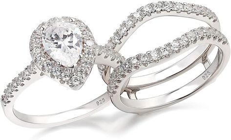 Amazon.com: Blongme Wedding Engagement Rings Set for Women 925 Sterling Silver Pear Shape CZ Anniversary Band Promise Bridal Ring Enhancer Size 8 : Clothing, Shoes & Jewelry Ring Enhancer For Pear Shape, Engagement Rings Set, Rings Set For Women, Dream Rings, Pear Halo, Ring Enhancer, Wedding Engagement Rings, Pear Shaped Ring, Pear Shaped Engagement Rings