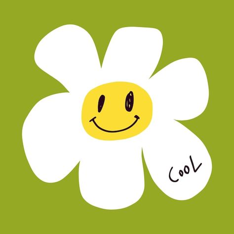 Smiley Face Illustration, Groovy Smiley Face, Smiley Face Art, Cartoon Daisy, Flower Smiley Face, Flower Smiley, Tufting Ideas, Doodle Cute, Smiley Face Design