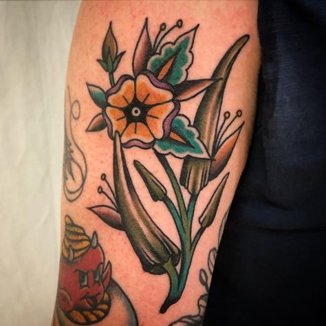 Okra Flower Tattoo, Okra Tattoo, Okra Flower, Flower Tat, Cute Tats, My Good, S Tattoo, Okra, Half Sleeve