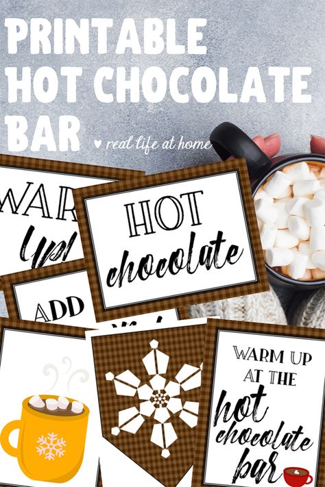 If you're planning to make a hot chocolate buffet for your next party, you'll love these free printable hot chocolate bar signs for decorations and labels. Hot Cocoa Bar Sign Diy, Hot Chocolate Bar Sign Printable Free, Hot Cocoa Bar Printables Free, Free Hot Cocoa Bar Printables, Hot Chocolate Sign Printable, Hot Chocolate Bar Free Printables, Sunshine Cart, Hot Chocolate Bar Labels, Hot Cocoa Bar Printables