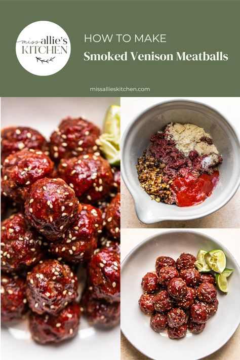 These smoked venison meatballs are the perfect appetizer or protein for a main dish meal. The sweet & spicy glaze is heavenly with the kiss of smoke. Venison Appetizers, Venison Meatball Recipes, Smoked Venison, Venison Meatballs, Elk Recipes, Ground Venison, Appetizer Meatballs, Deer Meat Recipes, Deer Meat