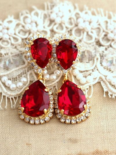 Red Ruby Chandelier earrings, Red Ruby earnings,Gold Ruby chandelier dangle earrings, Bridal Ruby earrings, Swarovski Chandelier earrings. Long Prestigious Elegant Chandeliers earrings with Clear white and Red Ruby Swarovski crystal Rhinestones.  Petite delights original design Petite Delights is an Official SWAROVSKI® Branding Partner Made with real genuine high quality Austrian Swarovski ©Crystal and settings . Our brand is legally licensed & authorized By Swarovski Company for high qua... Antique Ruby Ring, Red Ruby Earrings, Bridal Earrings Chandelier, Ruby Earrings, Ruby Jewelry, Earrings Red, Swarovski Earrings, Ruby Gemstone, Red Ruby