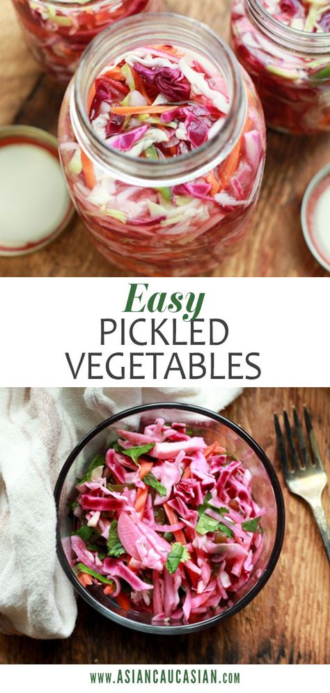 White Asparagus Recipes, Quick Pickled Vegetables, Pickled Vegetables Recipe, Pickled Red Cabbage, Easy Canning, Healthy Asian Recipes, Canning Recipe, Quick Pickled, Radish Recipes