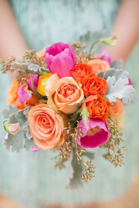 For U Orange Wedding Bouquet, Orange Wedding Themes, Orange And Pink Wedding, Prom Bouquet, Orange Bouquets, Orange Wedding Flowers, Prom Flowers, Refined Wedding, Mint Wedding