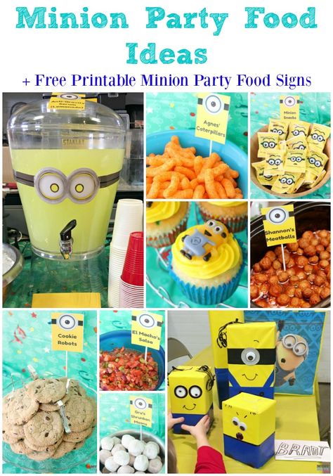 Minion birthday party food ideas with free printable minion party food signs! Grab these minion party ideas and the free party printable! Minons Birthday Party Ideas, One In A Minion First Birthday, Minion Party Food, Minion Party Ideas, Printable Minions, Minion Food, Minions Birthday Party Decorations, Minion Party Theme, Minions Birthday Theme