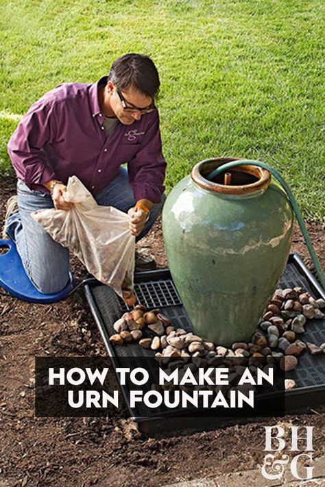 A bubbling fountain is just what your backyard has been missing. See how you can install this DIY urn fountain in just a weekend! Bubbling Fountain, Garden Fountains Outdoor, Gardening Calendar, Outdoor Urns, Yummy Veggies, Diy Water Feature, Taman Air, Diy Water Fountain, Air Mancur