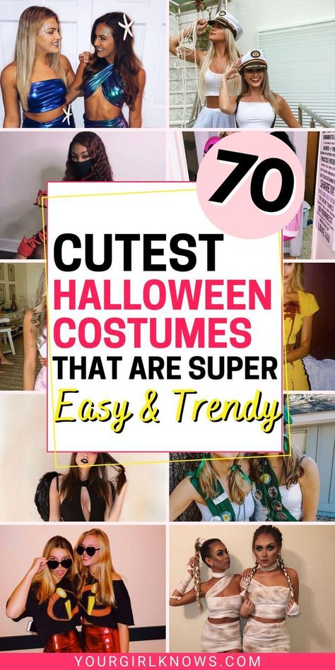 Halloween is the biggest night of fall. So choosing a Halloween costume has to be on your to-do list. So make your Halloween costume easy with these 65 easy college Halloween costumes. | Halloween costumes teenage girl, Halloween costumes college, Halloween costumes women, Halloween costumes for best friends, Halloween costumes for 3, Halloween costume ideas | Halloween Costumes Easy College, East Costume For Women, Halloween Costumes Out Of Your Closet, Basic Cute Halloween Costumes, Easy Halloween Costumes For Friends, East Cute Halloween Costumes, Womens Easy Halloween Costume Ideas, Easy Best Friend Costumes, Quick And Easy Halloween Costumes Women