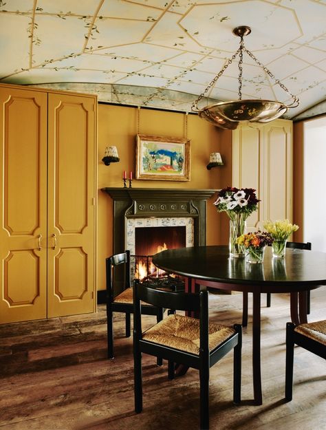 Why we should all be painting our houses yellow | House & Garden Swedish Rug, London House, Grand Homes, Yellow Walls, Carpet Stairs, Wooden Stools, Small Dining, House Garden, West London