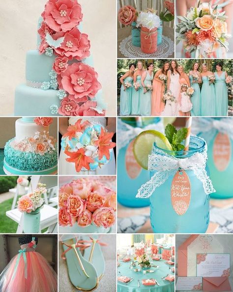 Aqua Wedding Colors, Turquoise Coral Weddings, Peach Wedding Decorations, Peach Color Schemes, Beach Pastel, Coral Wedding Colors, Peach Wedding Colors, Wedding Coral, Cream Pastel