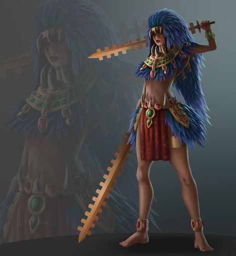 Jungle Warriors, Aztec Clothing, Fantasy Adventurer, Character Design Challenge, Warrior Outfit, Assassins Creed Art, Amazon Warrior, Aztec Warrior, Female Character Concept