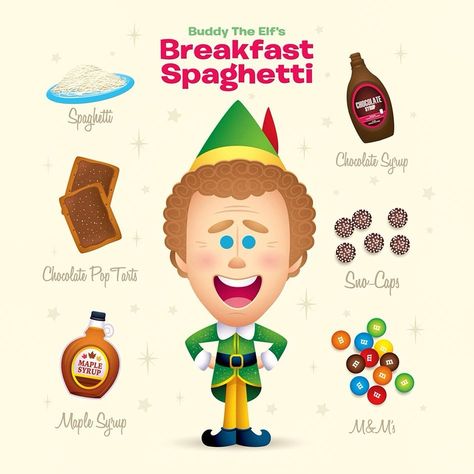 Jerrod Maruyama on Instagram: “Buddy The Elf’s Breakfast Spaghetti! Add a little holiday cheer to your kitchen! Available this Friday (Oct 16) at Noon PT @galleries1988…” Elf The Movie Spaghetti, Elf Movie Themed Party Food, Buddy The Elf Spaghetti Recipe, Buddy The Elf Dinner Party, Buddy The Elf Movie Night, Elf Movie Activities, Buddy The Elf Food, Buddy The Elf Cake, Elf Themed Party