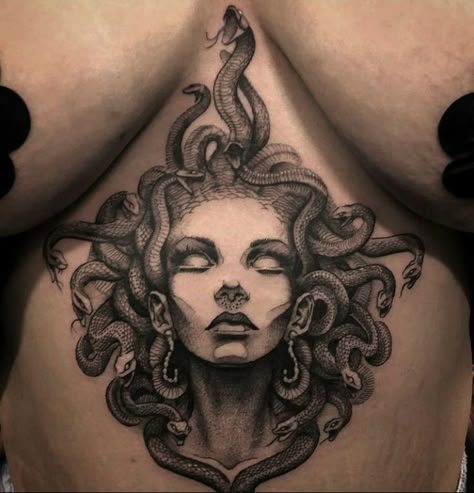 Stomach Tattoos Women, Medusa Tattoo Design, Torso Tattoos, Tattoos For Black Skin, Medusa Tattoo, Greek Tattoos, Stomach Tattoos, Stylist Tattoos, Back Tattoo Women