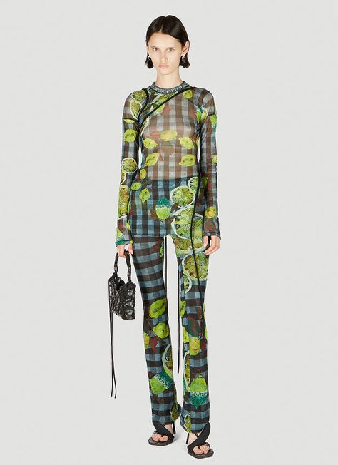 Ottolinger Lemon Mesh Pants in Green | LN-CC Mesh Wrap Top, Green Lemon, Mesh Pants, Graphic Motif, Wrap Top, Greece, Lemon, Mesh, Top Outfits