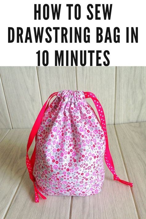 Learn how to sew drawstring bags in minutes with this easy DIY sewing tutorial. Easy and quick to whip up, you can make one in 10 minutes! This sewing project involves just a few straight line stitches and as such is a great beginner project! #sewingpattern #sewingproject #freepattern #easypattern #beginnerpattern #easythingstosew #sewingideas #drawstringbagdiy #drawstringbagtutorials #drawstringbagdiyeasy #howtosewadrawstringbag #howtosewdrawstringbagtutorials Sew A Drawstring Bag, Drawstring Bag Diy, Drawstring Bag Tutorials, Drawstring Bag Pattern, Sacs Tote Bags, Diy Sewing Tutorials, Sewing Easy Diy, Sew Ins, Costura Diy