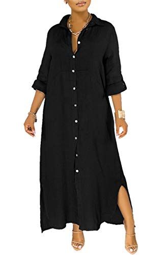 Related posts - Amazon.com Loose Clothes, Dress Buttons, Button Down Shirt Dress, Maxi Shirts, Black Outfits, Linen Shirt Dress, Creation Couture, Dress Shirt Sleeves, Maxi Shirt Dress