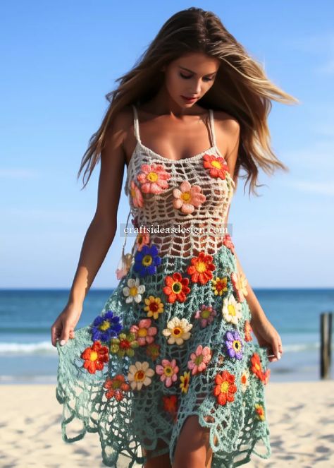 10 Summer Crochet Dress Ideas - Crafts Ideas Crochet Home Decor Ideas, Summer Crochet Dress, Crochet Dress Ideas, Crochet Dress Boho, Blouse Crochet, Crochet Bathing Suits, Crochet Beach Dress, Sun Dress Casual, Accessories Crochet