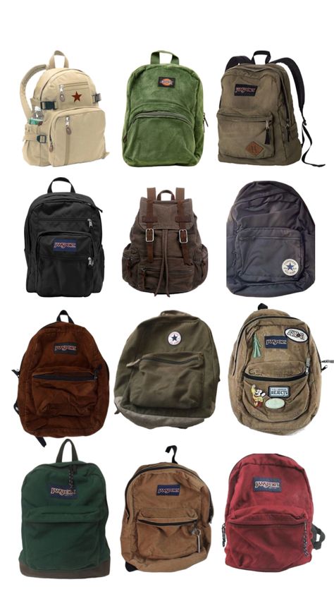 School Packback Aesthetic, Aesthetic Bags For School Vintage, Cool Backpack Aesthetic, Black Jansport Backpacks Aesthetic Pins, Dickies Corduroy Backpack, Men Backpack Aesthetic, Dickies Backpack Aesthetic, Downtown School Bag, Canvas Backpack Aesthetic