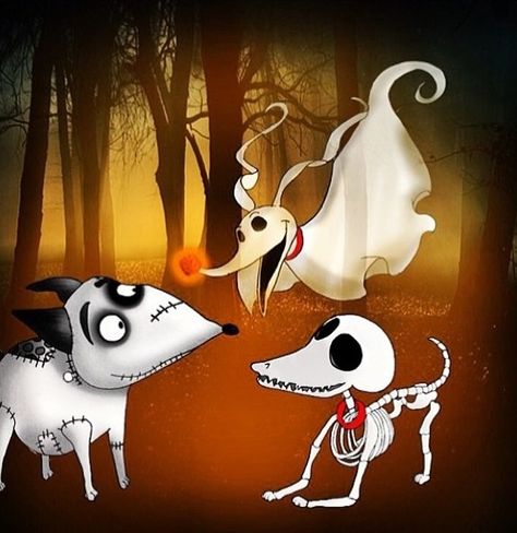 <3 Frankenweenie, Sparky and Zero - Tim Burton dogs. Zero Nightmare Before Christmas, Tim Burton Johnny Depp, Tim Burton Tattoo, Days Until Halloween, Tim Burton Style, Tim Burton Art, Sally Nightmare Before Christmas, Tim Burton Films, Halloween Countdown