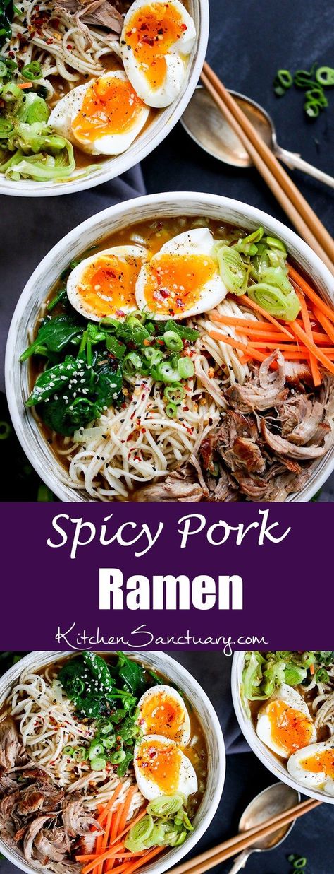 Homemade Ramen Pork Belly, Ramen Noodles With Pork, Pork Loin Ramen Recipe, Best Spicy Ramen Recipe, Spicy Pork Belly Ramen, Japanese Ramen Soup Recipes, Ramen With Pork Chop, Ramen Noodle Recipes Pork Belly, Dutch Oven Ramen