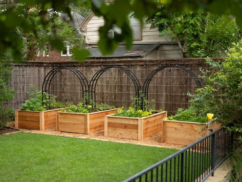 Raised Flower Bed With Trellis, Backyard Ideas With Raised Garden Beds, Vegetable Gardens For Small Yards, Front Yard Planter Ideas Raised Beds, Raised Garden Beds Next To House, Raised Bed Garden Along Fence, Four Raised Garden Beds, Narrow Side Yard Garden, Raised Beds Against Fence