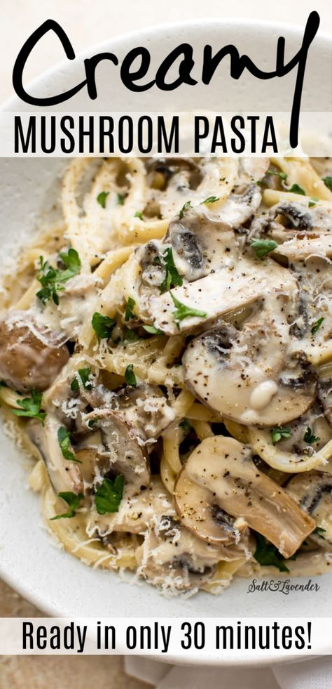 Lemon Garlic Cream Sauce, Mushroom Recipes Pasta, Chunky Chef, Creamy Mushroom Pasta, Creamy Pasta Recipes, Garlic Cream Sauce, Mushroom Dish, Easy Pasta Dishes, Meatless Dinner