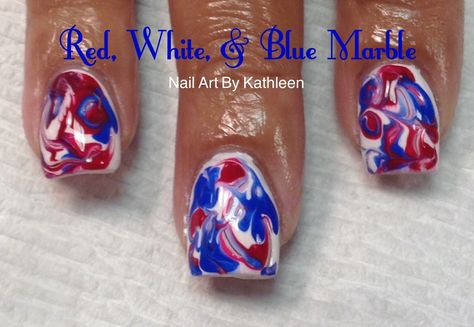 Red, White, and Blue Marble Nail Art White And Blue Marble Nails, Blue Marble Nails, Water Nail Art, Water Nails, Marble Nail, Marble Nail Art, Design Nails, Marble Nails, Random Image