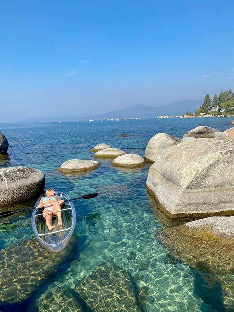 Lake Tahoe Kayaking, Clear Water Kayaking, Lake Tahoe Activities, Water Activities Aesthetic, Lake Tahoe Aesthetic, South Lake Tahoe Summer, Kayak Photos, Kings Beach Lake Tahoe, Tahoe Bachelorette