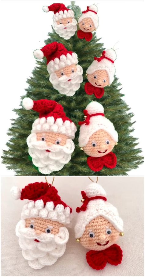 Handmade Christmas Crochet, Crochet Santa Free Pattern Christmas Ornament, Crochet Mr And Mrs Santa Claus, Crochet Santa And Mrs Claus, Crochet Santa Ornament Free Pattern, Amigurumi Santa Claus Free Pattern, Crochet Santa Claus Free Pattern, Christmas Ornaments Crochet Pattern, Crochet Santa Ornament