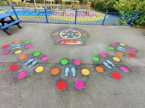 Primary School Playground Design, Playground Painting Preschool, School Yard Ideas, School Yard Design, Painted Playground, School Playground Ideas, School Playground Design, Elementary School Playground, Outside Playground