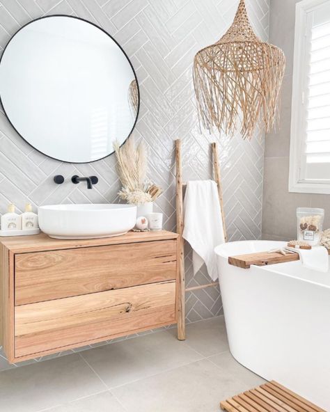 Throwback Thursday to a coastal oasis 😍   Destination: Bathroom Makeover. Take your next trip to your dream bathroom makeover by using the Agrestic Ash and Double Herringbone to achieve this beautiful transformation.   As seen on @marys_newhome_inspo  Click the link in bio for more ❗ Bath Tub, The Bathroom, Bathroom Ideas, Bathroom Decor, Decor Ideas, Bath, Mirror, White, Design