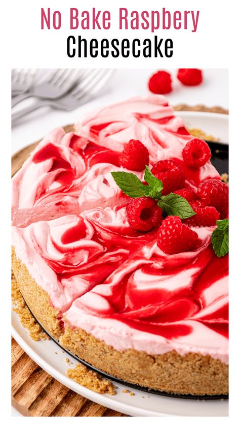 No Bake Raspberry Cheesecake, Cream Cheese Cheesecake, Raspberry No Bake Cheesecake, Raspberry Swirl Cheesecake, Dessert To Make, Swirl Cheesecake, Cracker Crust, Fresh Raspberries, Raspberry Cheesecake