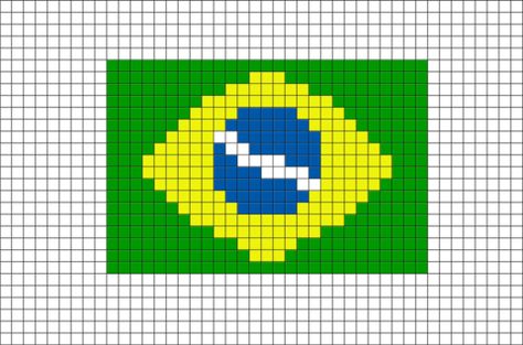 Flag Of Brazil, Flag Cross Stitch, Flag Beads, Modele Pixel Art, Pixel Art Tutorial, Tiny Cross Stitch, Easy Pixel Art, Brazil Flag, Pixel Drawing