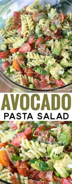 Avocado Pasta Salad is a rich, creamy and totally delicious pasta salad loaded with fresh juicy tomatoes, crisp bacon and creamy avocados. This pasta salad uses avocados in place of mayonnaise for a dressing that is rich and creamy yet loaded with the benefits of avocado! Avocado Recipes Healthy, Avocado Pasta Salad, Avocado Pasta, Bacon Avocado, Cold Pasta Salad, Salad Pasta, Cold Pasta, Delicious Pasta, Pasta Salads