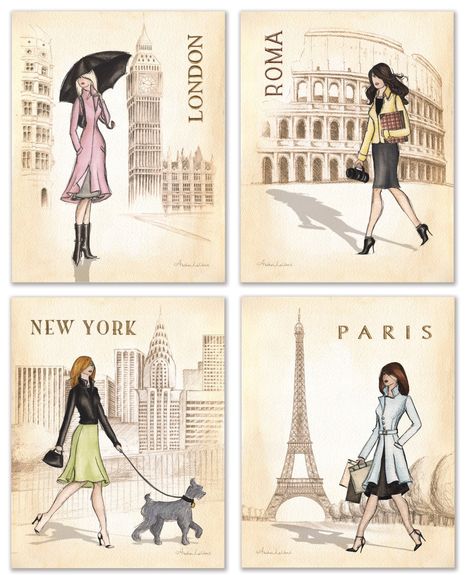 Amazon.com: Paris, London, Roma and New York Set by Andrea Laliberte 11x14 Art Print Poster: Home & Kitchen Paris Room Decor, Paris Themed Bedroom, Bathroom Decor Pictures, Paris And London, Paris Rooms, Paris Bedroom, Paris Decor, Paris Inspired, Paris Mode