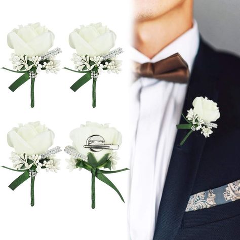 AFASOES 4pcs Wedding Boutonniere White Rose Boutonniere Handmade Corsage Buttonhole Flowers with Pin and Clip Artificial Wedding Flower Accessories for Men Groom Bride Suit Dress Banquet Party Decor White Rose Boutonniere, Baby Pink Wedding, Buttonhole Flowers, Bride Suit, White Boutonniere, Rose Boutonniere, Wedding Boutonniere, Wedding Bouquets Pink, Bridal Women