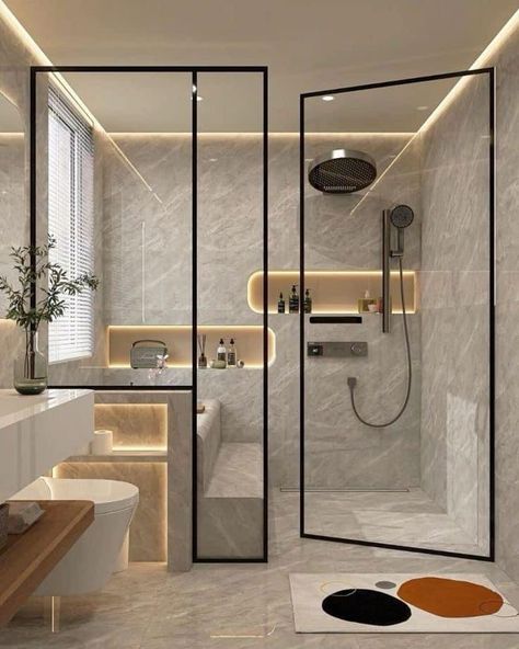 Modern Hdb Interior Design, Design Toilet Modern, Washroom With Dressing Room, Modern Washroom Design Small, Modern Bathroom Design Latest Trends, Modern Washroom Design, Modern Bathroom Decoration, Toilet Design Modern, Fun Bathroom Decor