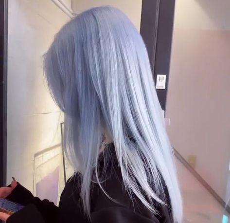 Perry Winkle Hair, Pastel Blue Hair Aesthetic, Ethereal Hair Color, Blue And Light Blue Hair, Light Blue And Black Hair, Blue Hair Dye Underneath, Grayish Blue Hair, Ice Blue Hair Color, Korean Blue Hair