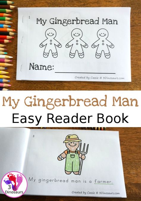 Free My Gingerbread Man Easy Reader Book - 10 ten page book for kids to read about different gingerbread men - 3Dinosaurs.com #freeprintable #gingerbreadman #3dinosaurs #easyreaderbook Gingerbread Man Activities Kindergarten, Christmas Sprouts, Gingerbread Kindergarten, Gingerbread Stories, Gingerbread Man Book, Gingerbread Story, Gingerbread Man Unit, Gingerbread Man Story, Gingerbread Unit