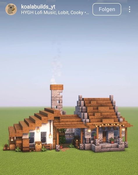 Minecraft Villager Professions, Minecraft Houses Vintage, Minecraft Miners House, Small Mc Builds, Armorer House Minecraft, Minecraft Houses For Villagers, Western House Minecraft, Minecraft Farm Home, A Frame House Minecraft