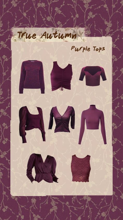 Purple tops for true autumns 💜✨ #coloranalysis #trueautumn #autumn #outfitideas Autumn Color Palette Fashion, Autumn Purple, Soft Autumn Palette, Deep Autumn Color Palette, True Autumn, Purple Tops, Deep Autumn, Romantic Colors, Purple Outfits