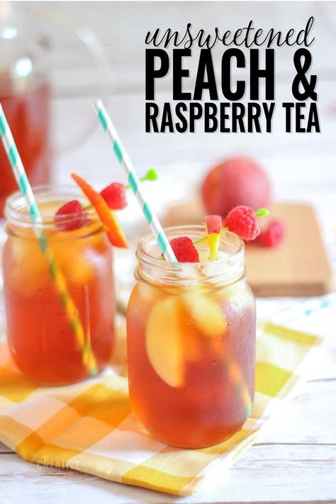 Try this refreshing unsweetened iced tea recipe featuring real raspberries and peaches. Great for a no sugar added summer drink! Raspberry Ice Tea Recipe, Peach Tea Recipe, Unsweetened Iced Tea, Raspberry Iced Tea, Peach Iced Tea, Iced Tea Recipe, Raspberry Tea, Peach Ice Tea, Drink Recipes Nonalcoholic