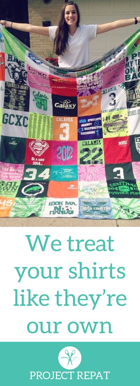 Every t-shirt quilt has a unique story to tell — what will yours say? Learn more about how you can turn t-shirts into a great conversation starter with Project Repat. https://www.projectrepat.com/?utm_source=Pinterest&utm_medium=3.6P Shirt Blanket, Hantverk Diy, Shirt Quilts, Tshirt Blanket, T Shirt Quilt, Tshirt Quilt, High Schools, Pinterest Projects, Shirt Quilt