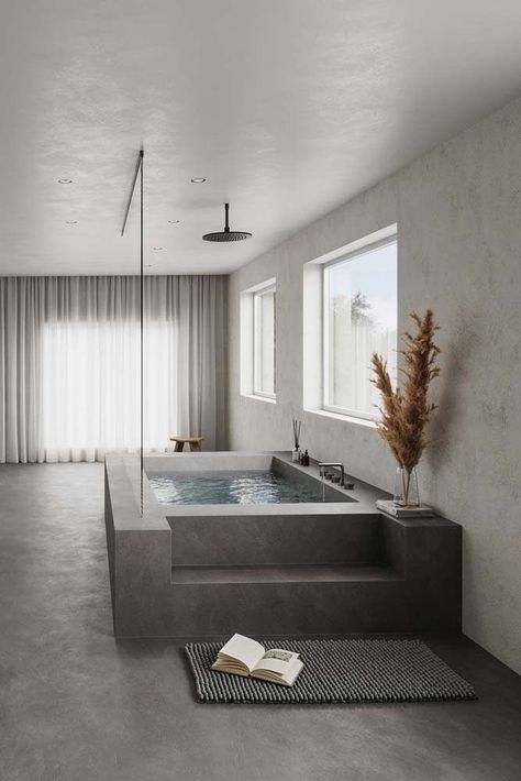 Sunken Bathtub, Large Bathtub, Home Spa Room, Modern Bathtub, Bathtub Design, Bathroom Goals, Spa Room, Bathroom Design Luxury, Jairzinho