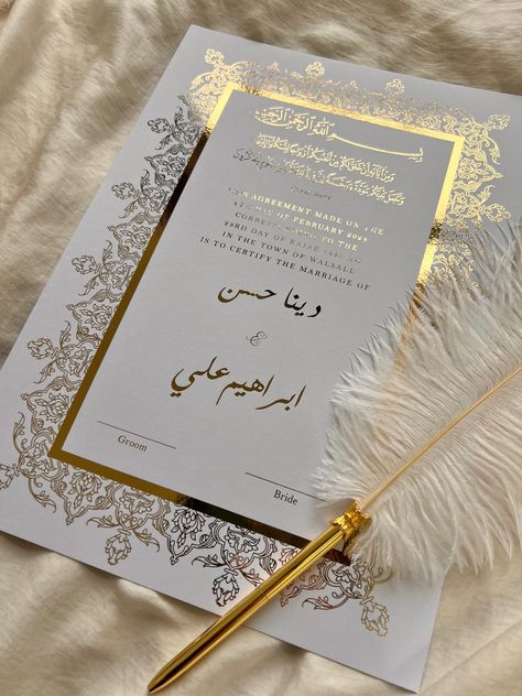 Wedding Preparation Photos, Feather Pens, Nikkah Nama, Nikkah Certificate, Wedding Contract, Muslim Marriage, Marriage Inspiration, Photo Frame Wallpaper, Islamic Wall Decor