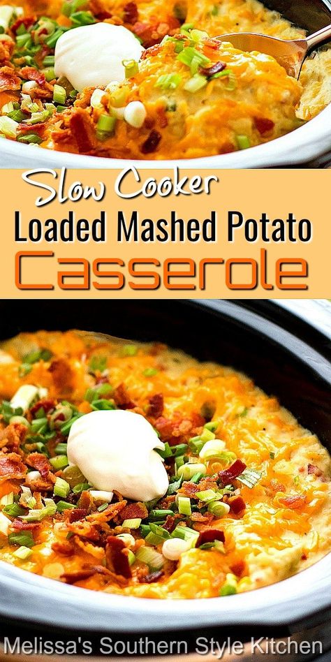 Recipes For Potluck, Crockpot Potluck, Mashed Potato Casserole Recipes, Loaded Mashed Potato Casserole, Slow Cooker Potatoes, Crock Pot Potatoes, Mashed Potato Casserole, Loaded Mashed Potatoes, Crockpot Casserole