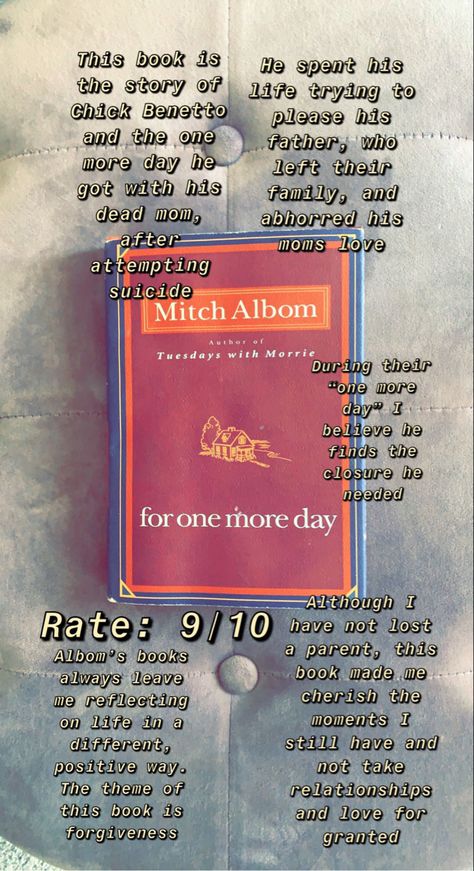 For One More Day Mitch Albom, Tbr Shelf, Books Suggestions, Tuesdays With Morrie, Losing A Parent, Mitch Albom, Books Fiction, Book Recommendation, Unread Books