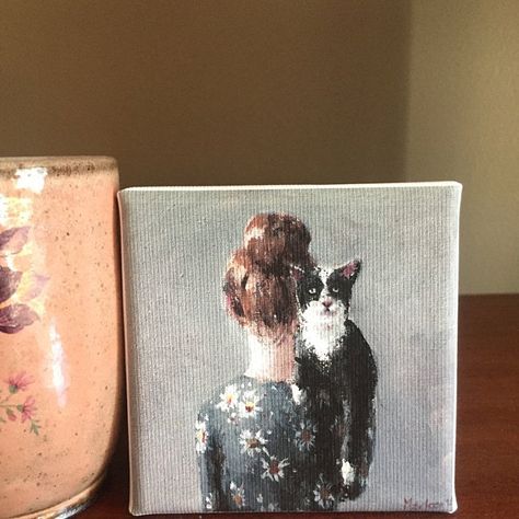 Painting Tiny Canvas, Cat Eyes Drawing, Small Canvas Prints, Cat Art Painting, Tiny Canvas, Painting Woman, Acrylic Painting Flowers, Small Canvas Paintings, Lake Painting